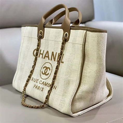 chanel tasche beige stoff|Chanel shopping bags.